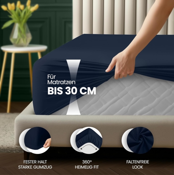 Utopia Bedding - Spannbettlaken 90x200 cm Bis 30 cm - Marineblau - Oeko-Tex Zertifiziertes - Gebürstete Mikrofaser Spannbetttuch Bild 4