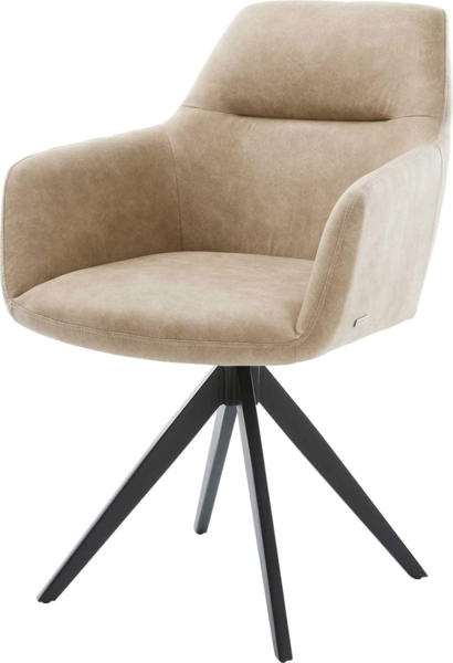 Esszimmerstuhl Pejo-Flex Mikrofaser Beige Vintage Kreuzgestell kantig Schwarz Taschenfederkern