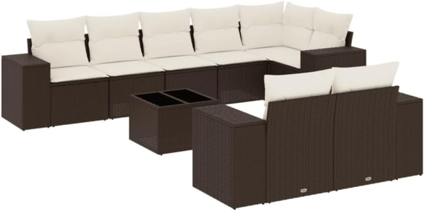 vidaXL 9-tlg. Garten-Sofagarnitur mit Kissen Braun Poly Rattan 3255170 Bild 1
