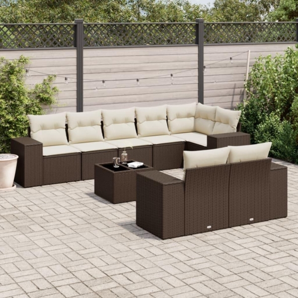vidaXL 9-tlg. Garten-Sofagarnitur mit Kissen Braun Poly Rattan 3255170 Bild 2
