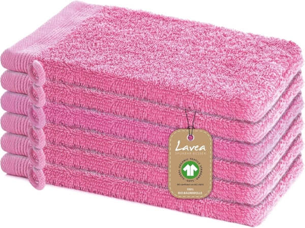 Lavea Waschhandschuh Bali, 16x22cm aus 100% Bio-Baumwolle, einzigartig weiche Waschhandschuhe mit Aufhänger (Set, 6-St), hochwertige und nachhaltige Premium Waschlappen - schonende Reinigung