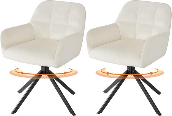 Sweetcrispy Esszimmerstuhl 2er Set, 360° Drehstuhl Esszimmer, Küchenstuhl, Samt Schminktisch Stuhl, bis 120 kg belastbar, Sessel mit Armlehnen Stahlbeine, Schreibtischstuhl für Arbeitszimmer, Beige