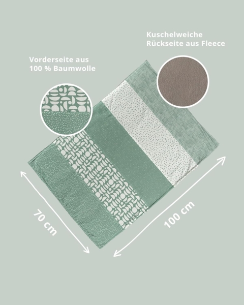 ULLENBOOM ® Babydecke 70x100 cm, Grün (Made in EU) - Aus Baumwolle & flauschigem Fleece (OEKO-TEX Standard), Baby Decke Neugeborenen, ideal als Kinderwagendecke oder Kuscheldecke Bild 2