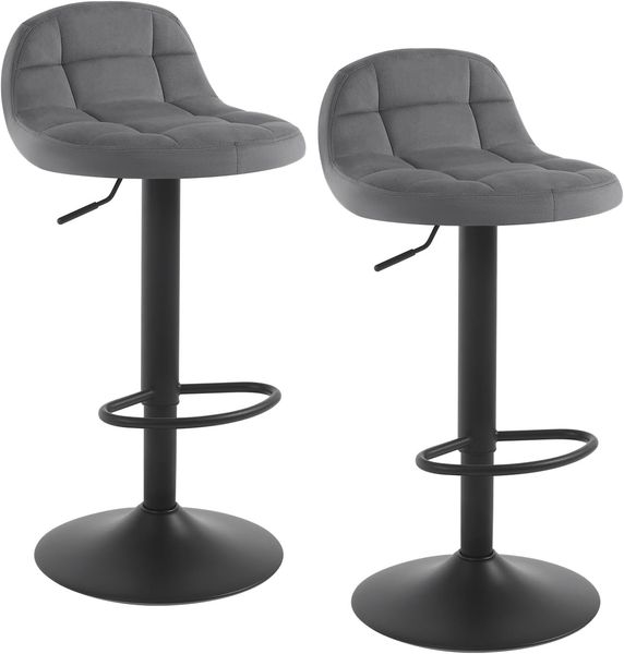 WOLTU Barhocker 2er Set Barstuhl mit Rückenlehne Fußstütze höhenverstellbar (62-83cm) 360° Drehstuhl bis 120kg belastbar Samt Metall Dunkelgrau BH317dgr-2