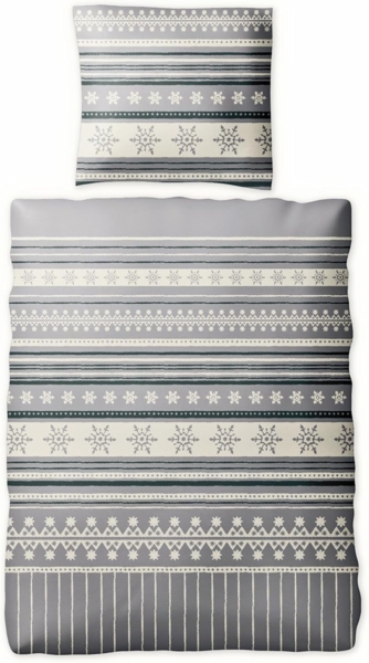 JACK Bettwäsche 135x200cm Schneeflocken Grau Offwhite, Biber, 2 teilig, tolles winterliches Sternendesign
