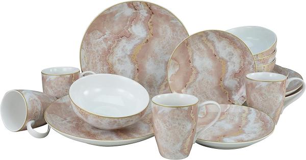 CreaTable 22276 Kombiservice Marmor für 4 Personen, Steinzeug, roségold (1 Set, 16-teilig)