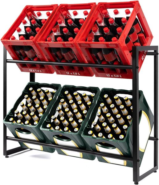 Floordirekt Getränkekistenregal für 4-6 Kisten aus Stahl, stabiles und Robustes Weinregal, Wasserkistenregal, Bierkistenregal, Kistenständer, Getränkeregal (6 Kisten, Kenji)