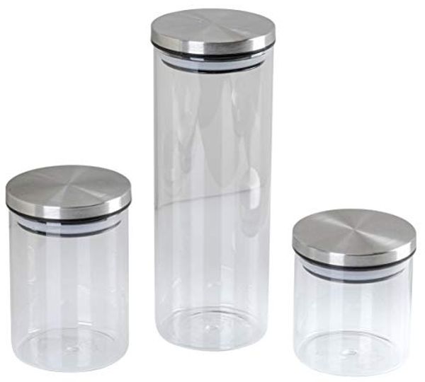 axentia Vorratsdose, 3tlg, Glas, Transparent/Silber