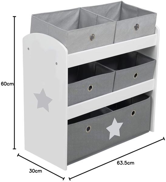 roba Spielregal 'Stars' - Spielzeugregal mit 5 Stoffboxen - Aufbewahrungsregal - Grau / Weiß Bild 9