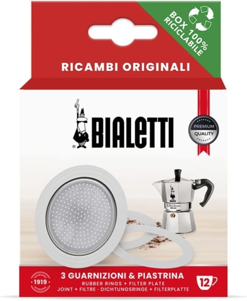 Bialetti 3 Dichtungen + 1 Filter 12 Tassen Karton