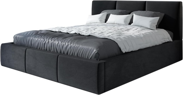 Polsterbett VEROM 180x200 mit Matratze, Bettkasten und Lattenrost. Farbe: Schwarz 20