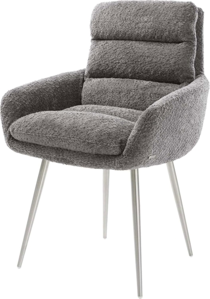 Esszimmerstuhl Abelia-Flex mit Armlehnen Bouclé Grau 4-Fuß konisch Edelstahl
