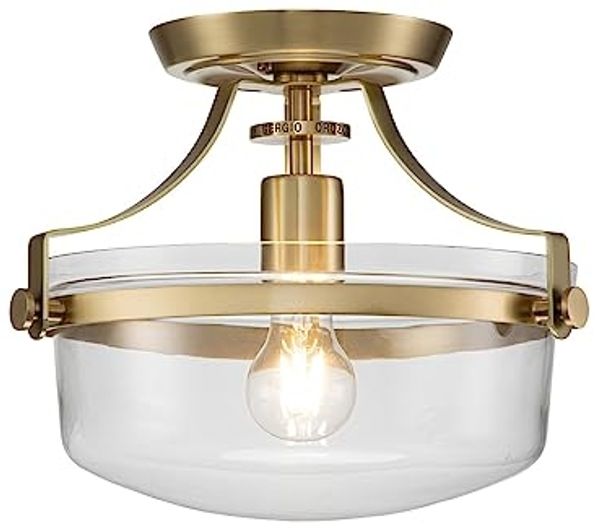 Elstead Lighting Penn Station Deckenleuchte Semi-Flush 1-Light Messing Glas 33cm E27