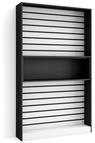 Skraut Home | Bücherregal Bibliothek | Bookshelf, Bookcase | 110 x 186 x 25 cm | Wohnzimmer, Esszimmer, Büro | Aufbewahrungsregal | Moderner Stil | Weiß und Schwarz