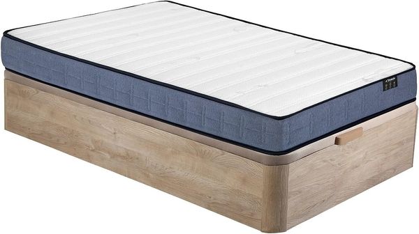 Vente-unique - DAYNI Mattress and bed base set StoffHolz, Platte BeigeWeiß - B 90 cm x H 19 cm30 cm x L 190 cm