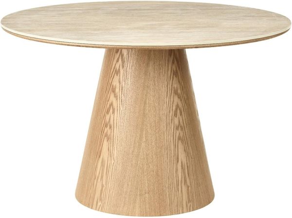 riess-ambiente Esstisch UNIQUE 120cm hellbraun / natur · runder Küchentisch mit Keramik-Platte (Einzelartikel, 1-St), 4 Personen · Säulenfuß · Eiche-Echtholzfurnier · Travertin-Design