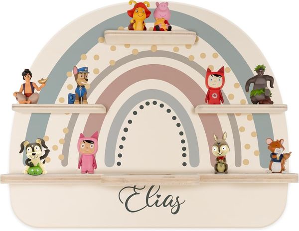 KIDSMOOD - Personalisiertes Tonie Regal für Kinderzimmer | Regenbogen Wand-Regal mit genügend Platz für Tonie-Hör-Figuren, Aussparung für Tonie-Musikbox & Kabelmanagement, Tonie Regal Mädchen & Jungen
