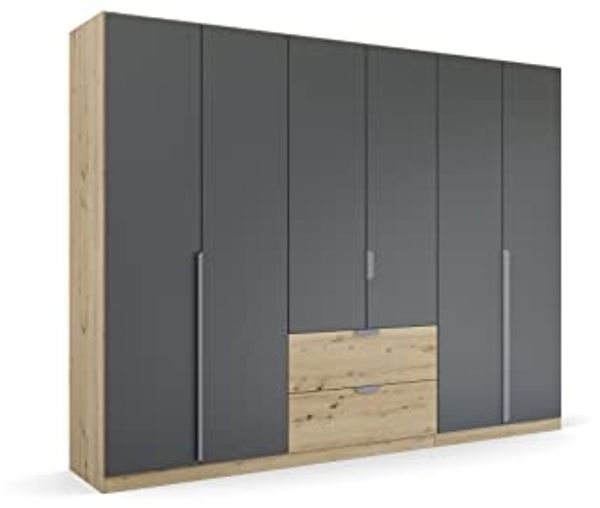 Kleiderschrank Drehtürenschrank Dark&Wood | 6-türig | mit Schubkästen | grau metallic / Eiche Artisan | 271x210