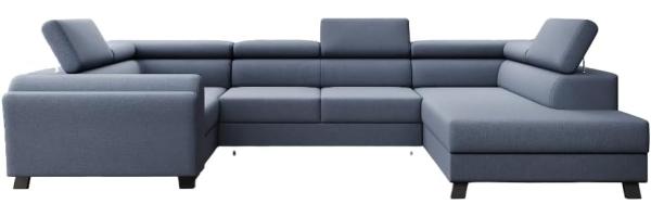 Designer Sofa Emilio mit Schlaf- und Klappfunktion Stoff Blau Rechts