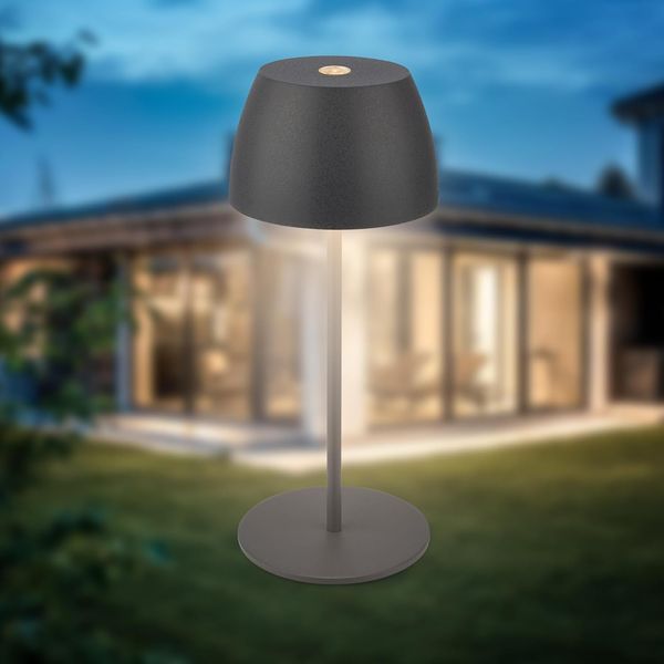 B.K.Licht Außen-Tischleuchte BK_TL1606 Mini Akku LED Tischlampe, Touchdimmer, mit USB-C, Dimmfunktion, LED fest integriert, Extra-Warmweiß, 2.700 K, 150Lm, 2,5W, Akku wechselbar, max. 24h Leuchtdauer, Anthrazit