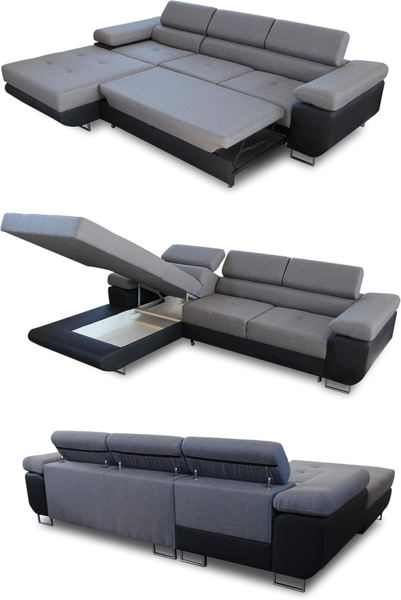 Ecksofa Divo mit Schlaffunktion, Bettkasten und einstellbare Kopfstützen (Dunkelgrau + Grau (Sawana 05 + Sawana 21), Ecksofa Links) Bild 4