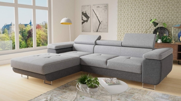 Ecksofa Divo mit Schlaffunktion, Bettkasten und einstellbare Kopfstützen (Dunkelgrau + Grau (Sawana 05 + Sawana 21), Ecksofa Links) Bild 2