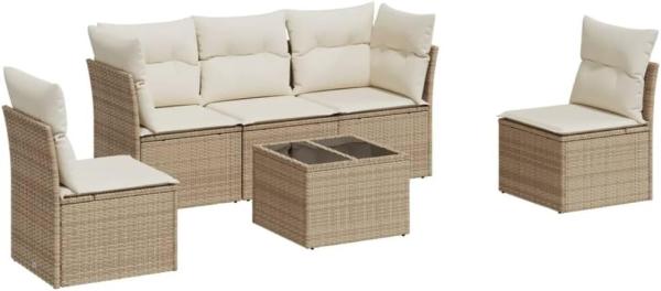 vidaXL 6-tlg. Garten-Sofagarnitur mit Kissen Beige Poly Rattan 3217358