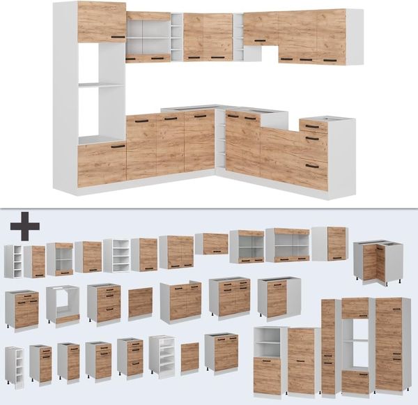 Eckküche R-Line Goldkraft Eiche/Weiß 247 x 237 cm AP Marmor Vicco Bild 6