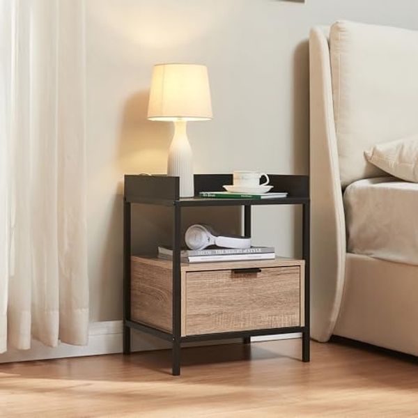 Nachttisch Belana 51x40x35 cm Schwarz/Eicheoptik [en. casa]