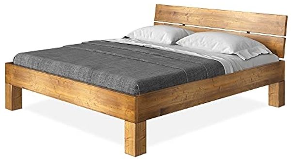 Möbel-Eins CURBY 4-Fuß-Bett mit Kopfteil, Material Massivholz, rustikale Altholzoptik, Fichte vintage 200x200 cm Standardhöhe
