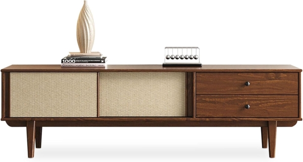 IDIMEX Lowboard SIMONA, TV Board für 75" mit Rattan Geflecht aus Massivholz Mid Century Stil K