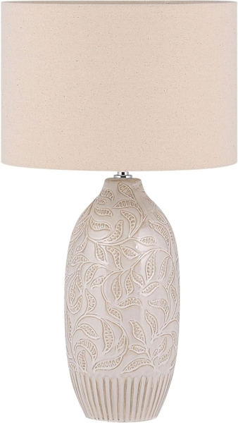 'Salza' Tischlampe in Beige mit dezenten Verzierungen Keramik 57 cm langes Kabel mit Schalter Wohnzimmer Glamour
