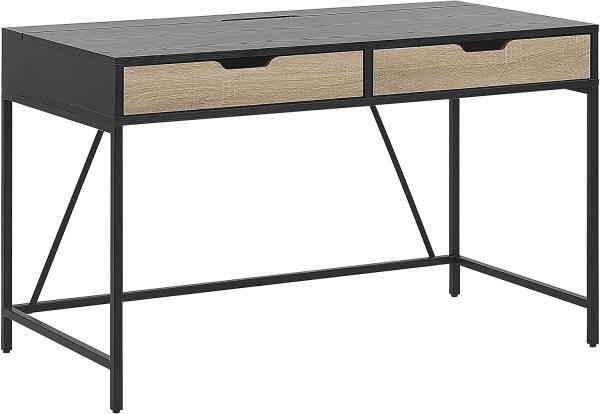 Schreibtisch schwarz / heller Holzfarbton 120 x 60 cm 2 Schubladen JENA