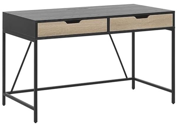 Schreibtisch schwarz / heller Holzfarbton 120x60 cm 2 Schubladen JENA