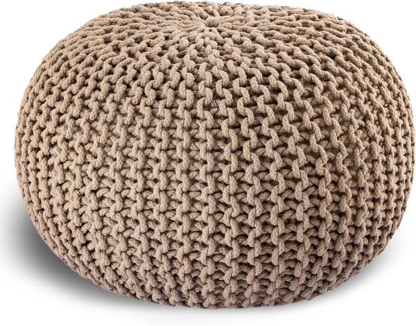 casamia Pouf Ø 55 o. 45 cm Sitzpouf Strickhocker Sitzpouf Bodenkissen nachhaltig Grobstrick Optik Größe ø 45 cm, Farbe beige