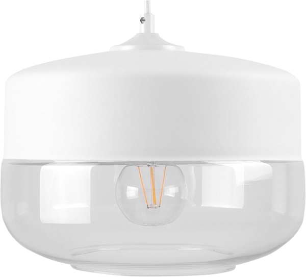 'Murray' Hängeleuchte Weiß Metall und Glas mit Schirm in Trommelform Glühbirnen-Optik für Wohnzimmer Esszimmer Industrie Look