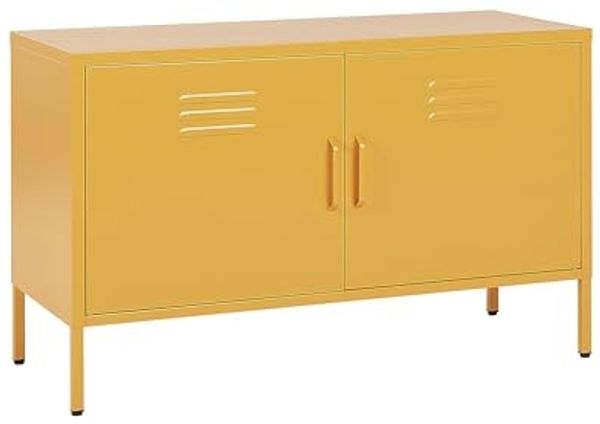 Metallschrank mit hohen Füßen, Türen, Griffen & Regalboden, Stahl, 100 x 40 x 65 cm, Gelb