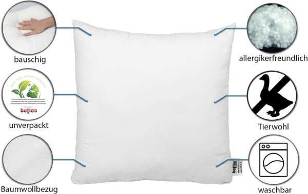 beties Kunstfaserkopfkissen PublikFree, Füllung: 100% Polyester Faserbällchen, Bezug: Baumwolle, Seitenschläfer, Rückenschläfer, Bauchschläfer, 2 Stück, Kissenfüllung ca. 25x35 cm Polyester-Faserbällchen Bild 3
