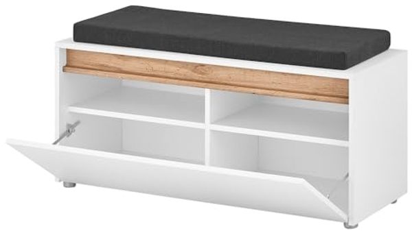 Lomadox Garderoben-Set CRISP-61, (Spar-Set, 3-St, Garderobenpaneel Schuhbank Garderobenschrank), in weiß mit Eiche Nb. modern, griffloses öffnen Bild 7