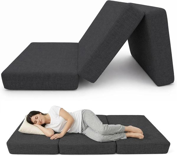 POKAR Klappmatratze 3-teilige Faltmatratze Camping Matratze Gästematratze Feldbett Klappbett Gästebett Bodenmatratze Schlafmatratze 120 x 195 x 15 cm, Anthrazit