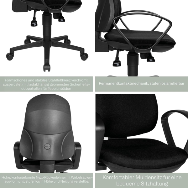 Topstar Support SY Bürostuhl, Schreibtischstuhl, inkl. Armlehnen B2(B), Bezugsstoff hellgrau, 55 x 58 x 113 cm Bild 4