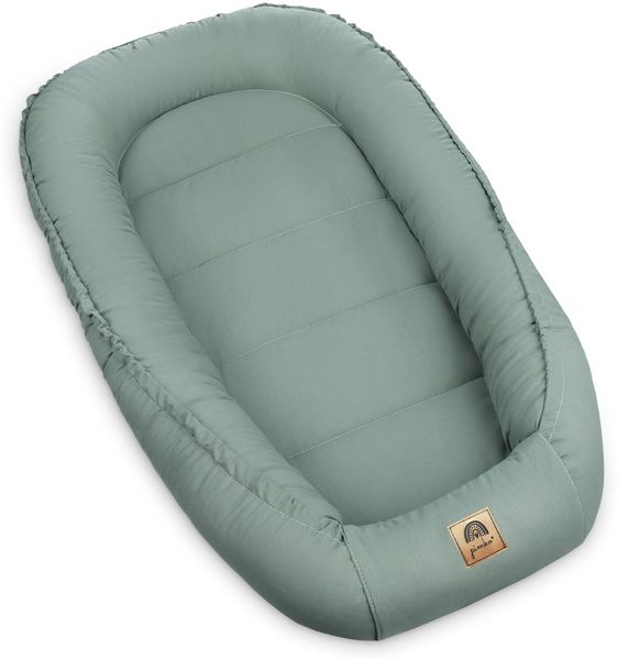 PIMKO Babynest Babynestchen für Baby Kuschelnest 2-seitig Babykokon für Säuglinge und Neugeborene Babynestchen 100% Baumwolle Nestchen geeignet für Zuhause 55x90 cm (Pistacio mit Klappe)