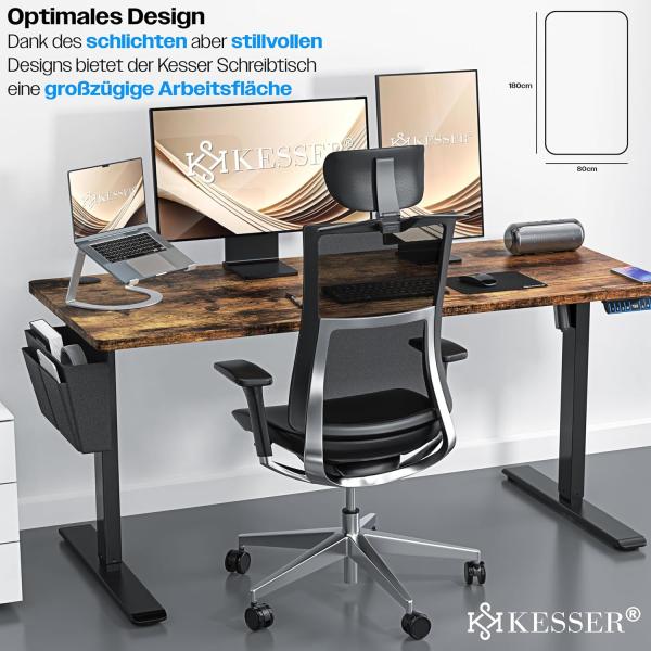 KESSER® Höhenverstellbarer Schreibtisch elektrisch | Ergonomisch Steh-Sitz Schreibtisch | 3-Funktions-Memory Steuerung | Inkl. 360° Rollen & USB-Ladeanschluss | Computertisch für Homeoffice Braun, 180 x 80 cm Bild 3