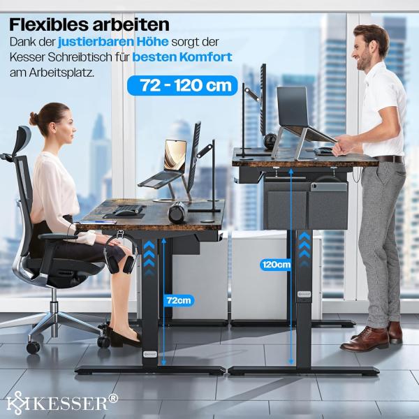 KESSER® Höhenverstellbarer Schreibtisch elektrisch | Ergonomisch Steh-Sitz Schreibtisch | 3-Funktions-Memory Steuerung | Inkl. 360° Rollen & USB-Ladeanschluss | Computertisch für Homeoffice Braun, 180 x 80 cm Bild 5