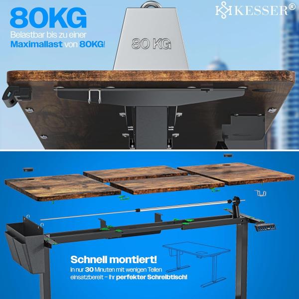 KESSER® Höhenverstellbarer Schreibtisch elektrisch | Ergonomisch Steh-Sitz Schreibtisch | 3-Funktions-Memory Steuerung | Inkl. 360° Rollen & USB-Ladeanschluss | Computertisch für Homeoffice Braun, 180 x 80 cm Bild 6