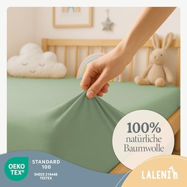Laleni Jersey Spannbettlaken, 38x77 cm, für Baby Beistellbett & Stubenwagen, 100% Baumwolle, Oeko-TEX Zertifiziert, Grün Bild 3