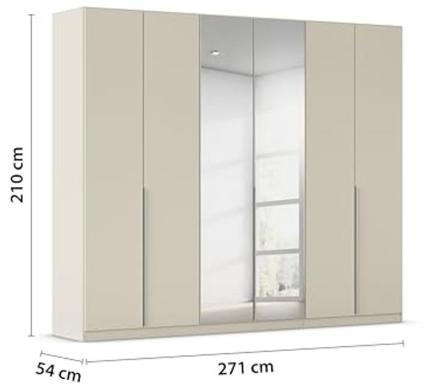 Rauch Möbel Alabama, Kleiderschrank für Schlafzimmer, Kinderzimmer, Wohnzimmer, Garderobe, Flur, 6-türig, Spiegel, mit Zubehör Premium, Farbe Beige, Breite 271 cm Bild 3