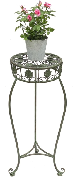 Blumenhocker Metall Grün Rund 75 cm Blumenständer 96008 L Blumensäule Antik Pflanzenständer Pflanzenhocker Vintage