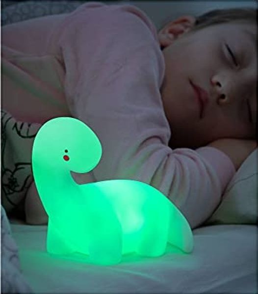 InnovaGoods - LED-Dinosaurierlampe, Multifarbige Lightosaurus, Ideal als Nachtlicht für Kinder, Sicher & Dekorativ, Tragbar, Inklusive Batterien, Weiß, Vinyl