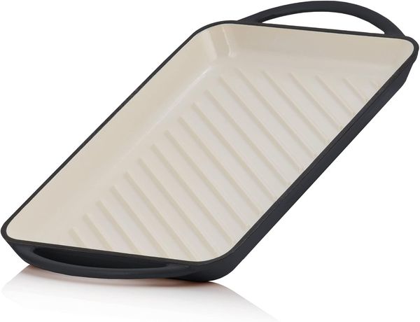 Mahlzeit Grillplatte Gusseisen, 39,5 x 22 x 3,5 cm, Blue Berry, Emailliert mit 2 Griffen